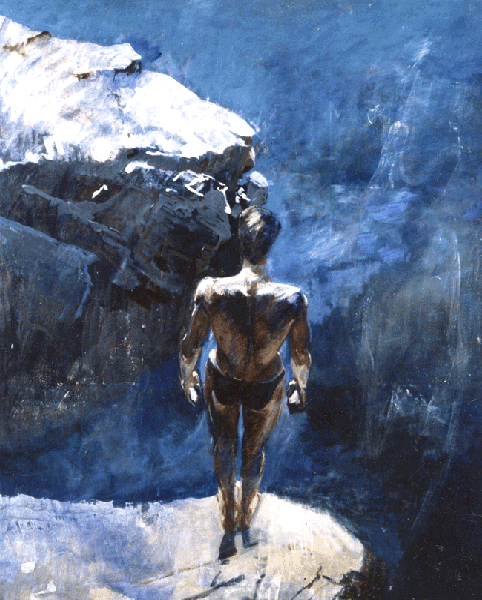 painting of  man about to dive at Nice